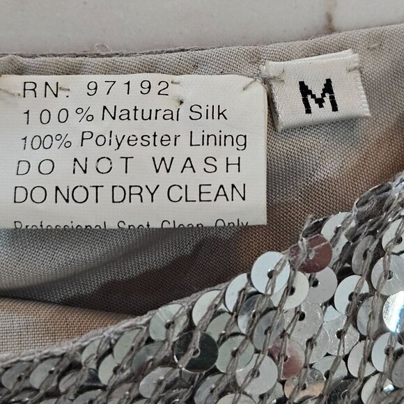 Vintage Miss Morgan Medium Sequin Silk Tank Top Silver Sparkle Hand Made NEW! - Picture 7 of 10